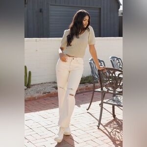 BDG Urban Outfitters Authentic Straight Cream Wide Leg Distressed Jeans